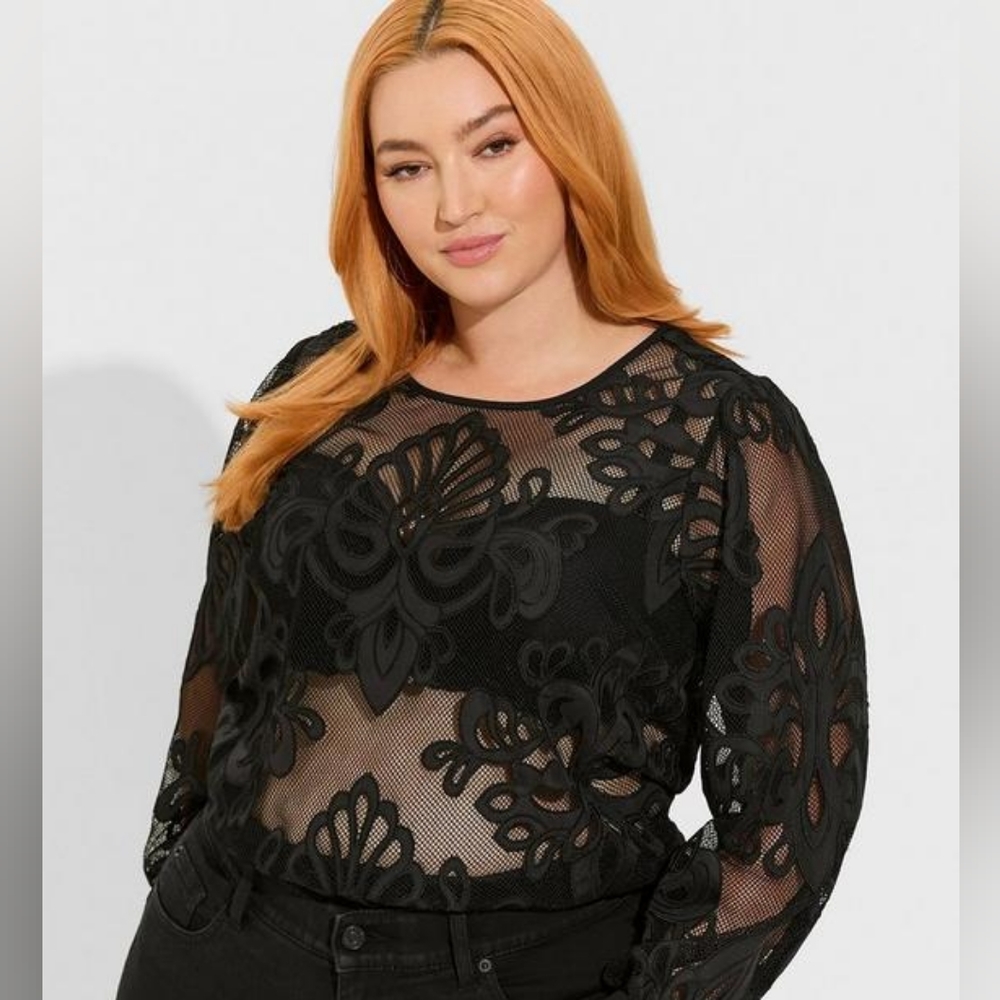 TORRID Embroidered Mesh Blouse NWT sz 2